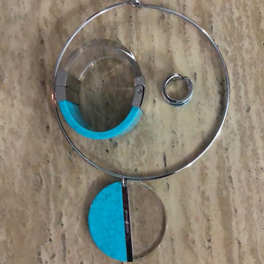 Micheal Kors 3pc Set Jewelry Silver Turquoise r